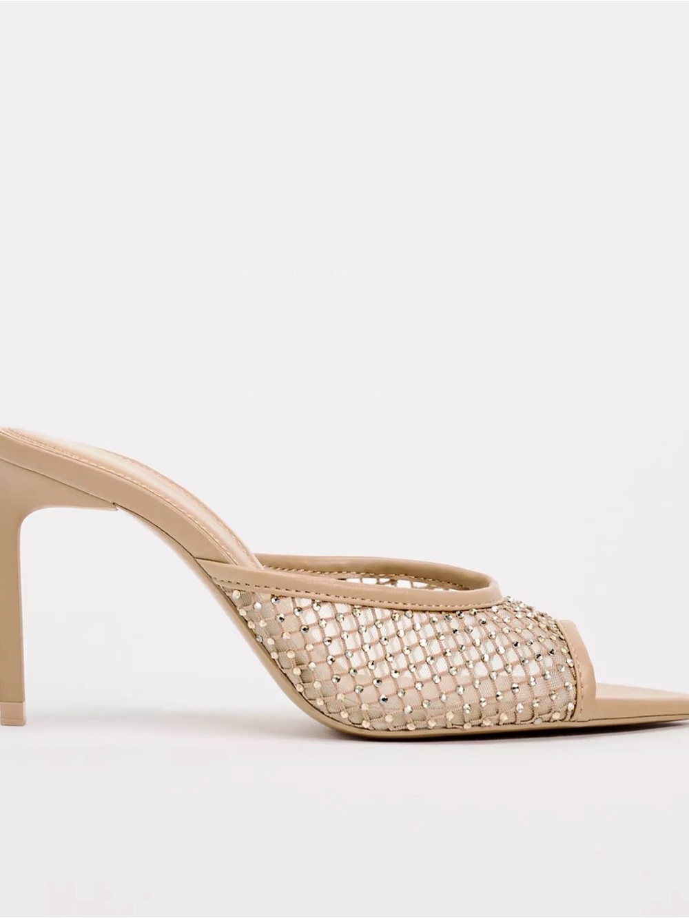 Zara Blush Mesh Pearl-Accent Pointed Toe Mules
